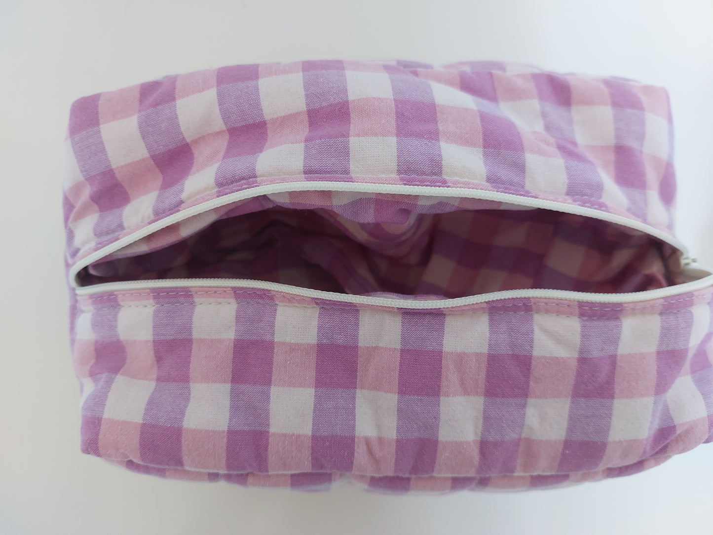 Trousse de toilette matelassée Vichy rose et violet