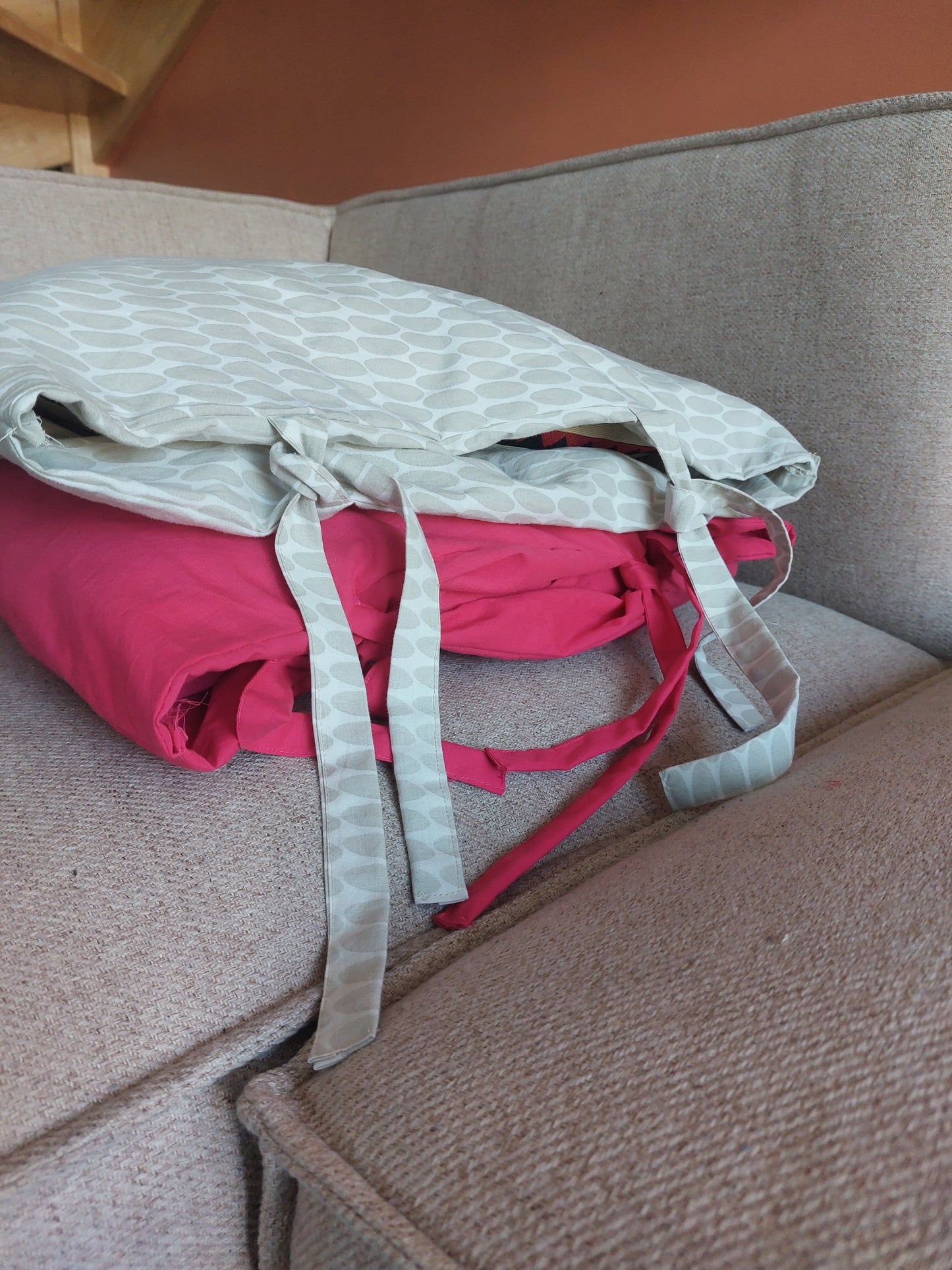 Housse de coussin à nouer beige